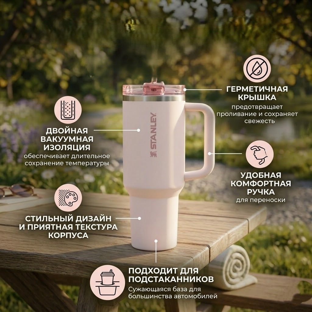 Термокружка STANLEY The Quencher ProTour Flip Straw Tumbler 1.18 l (розовый кварц rose quartz), 10-12981-018 с доставкой по России | BreadyФото 1