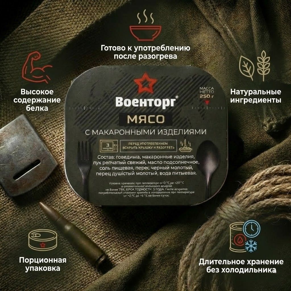Мясо с макаронными изделиями Л4, 250 г (Военторг) с доставкой по России | BreadyФото 1