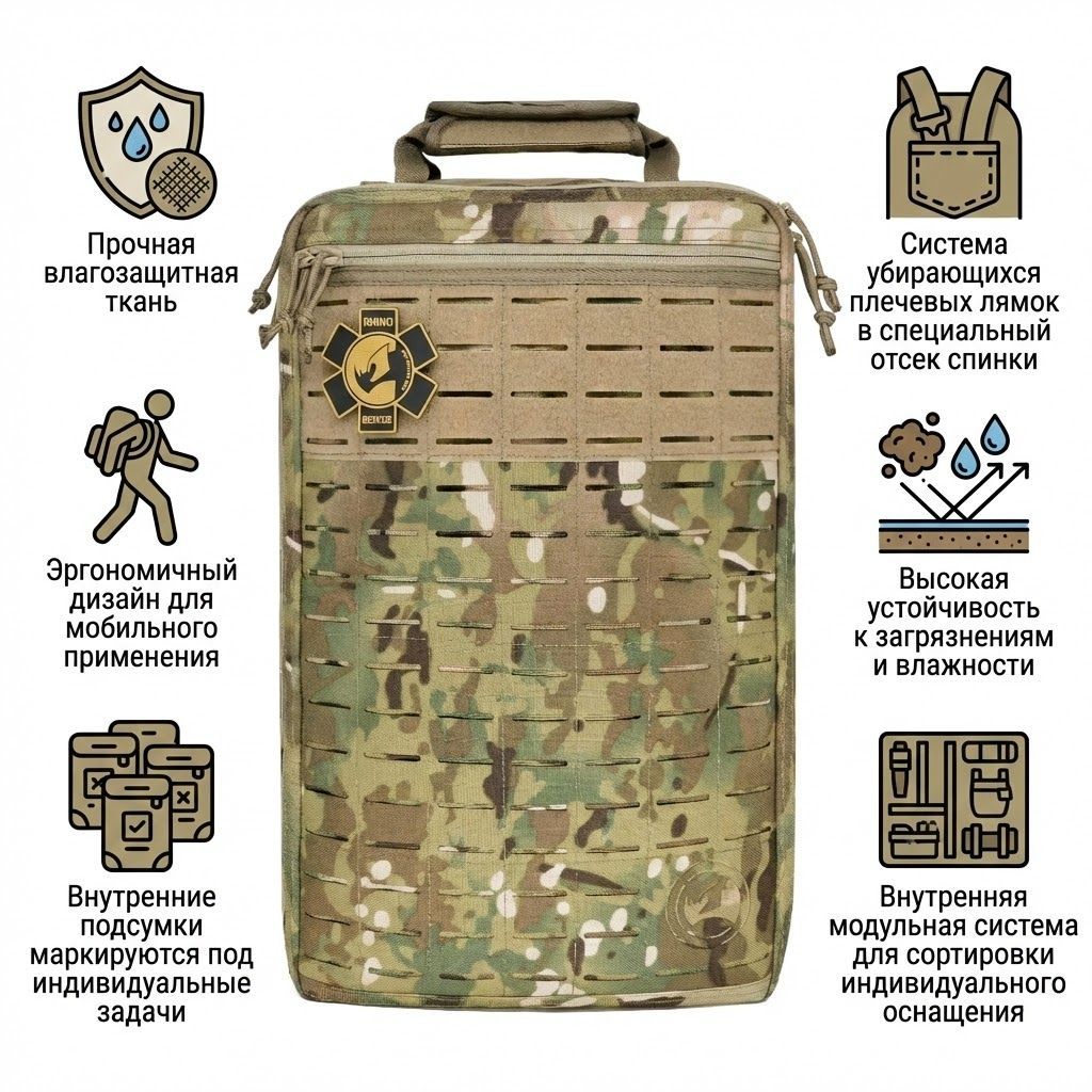 Аптечка рюкзак тактический без наполнения R9 Rhino Rescue (мультикам) с доставкой по России | BreadyФото 1