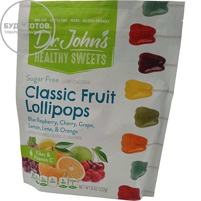 Леденцы Dr.Johns Classic Fruits Lollipops (голубая малина, вишня, виноград, лимон, лайм, апельсин) с доставкой по России и в Казахстан | BreadyФото 0