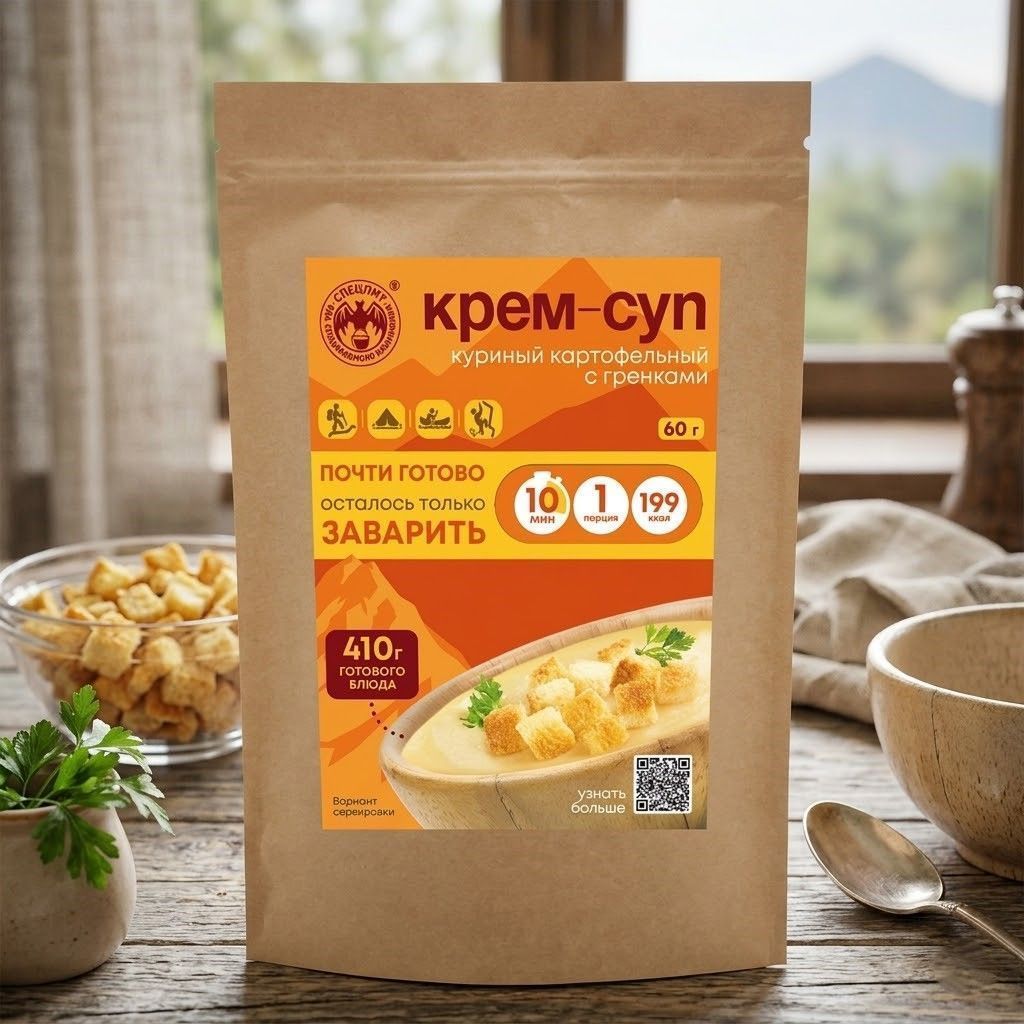 Крем-суп куриный картофельный с гренками и мясом СПЕЦПИТ Крафт 60 гр. с доставкой по России | BreadyФото 2
