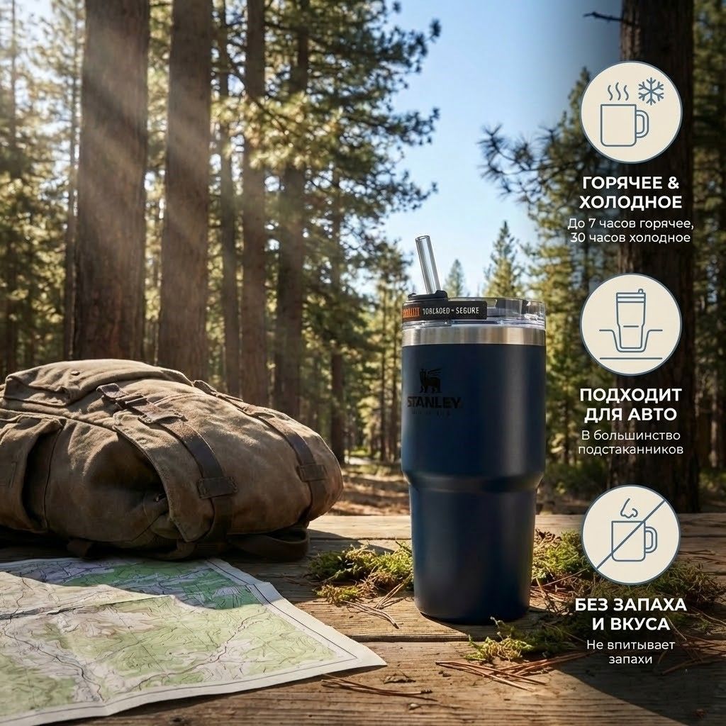 Термокружка STANLEY Adventure Quencher Travel Tumbler 10-08481-012 синий металлик, 680mL с доставкой по России | BreadyФото 1