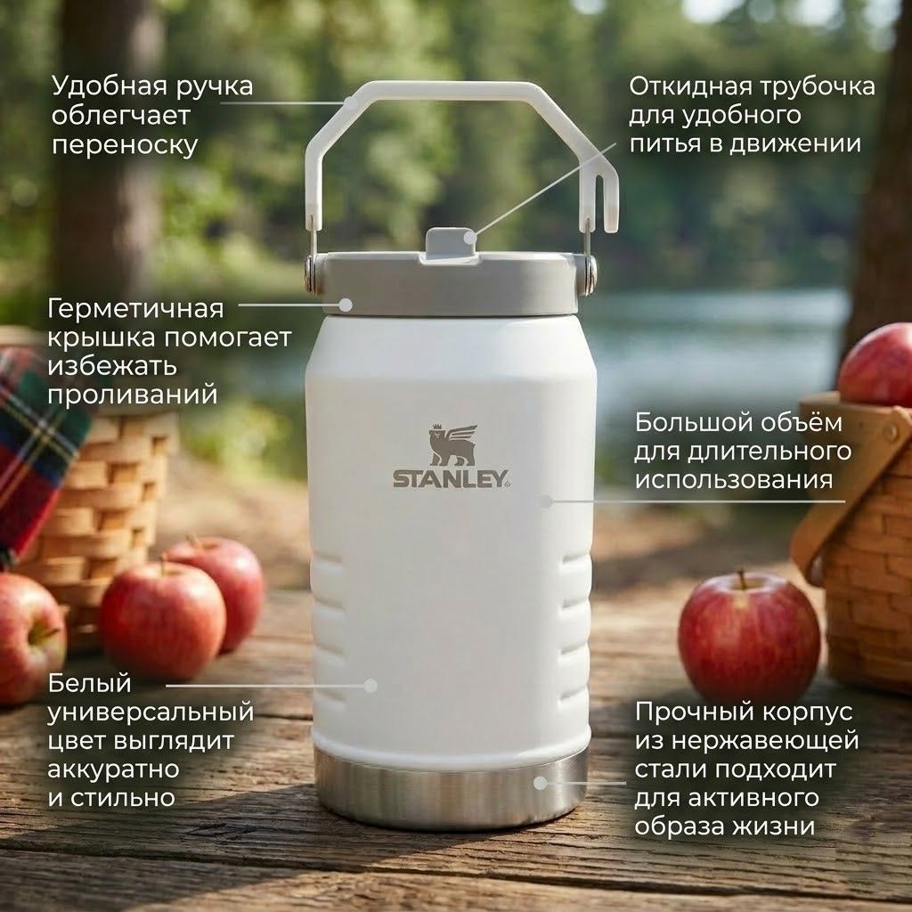 Вакуумный кувшин Stanley IceFlow Flip Straw Jug 1.18L (белый), 10-09996-033 с доставкой по России | BreadyФото 1