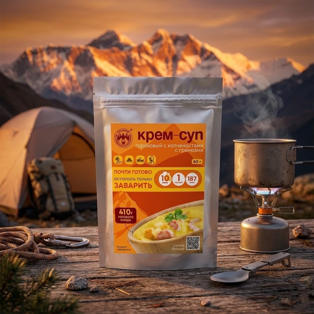 Крем-суп гороховый с копченостями гренками и мясом СПЕЦПИТ 60 гр. с доставкой по России | BreadyФото 4