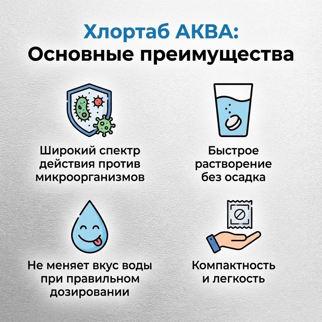 Хлортаб АКВА 1, Дезинфицирующие таблетки для обеззараживания питьевой воды с доставкой по России | BreadyФото 1