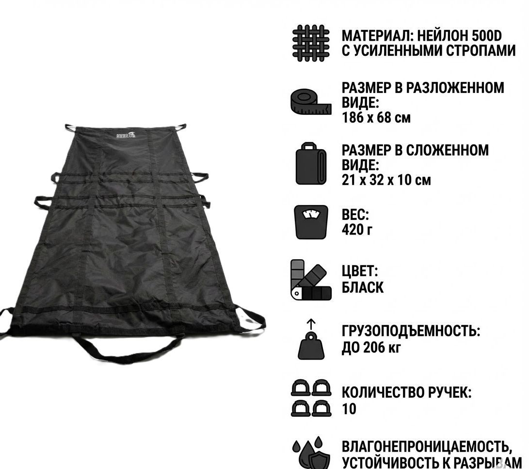 Многоразовые складные носилки Rhino Rescue MULTI-USE DISPOSABLE LITER DJRT0024 (черные) с доставкой по России и в Казахстан | BreadyФото 1