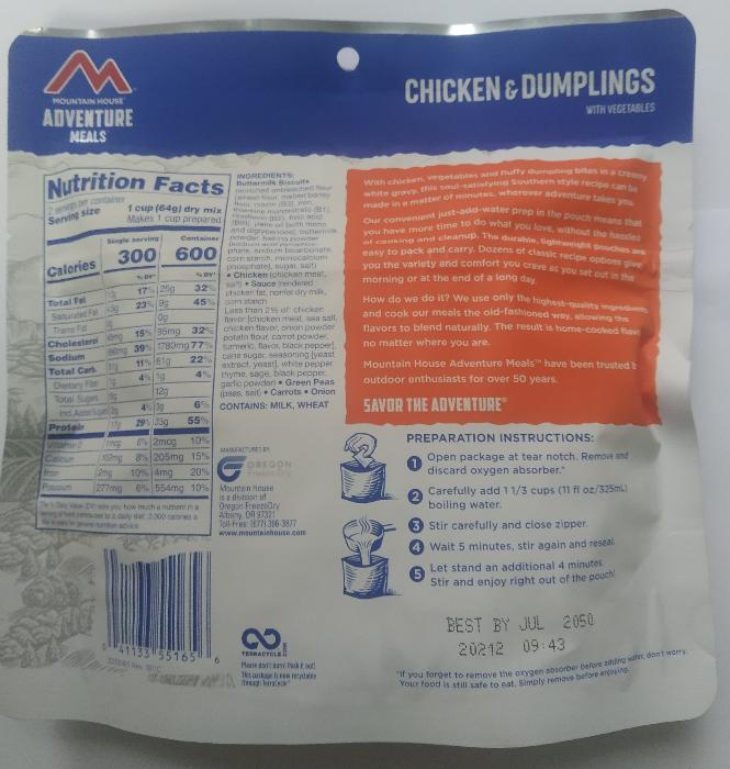 Курица с клецками Mountain House Маунтин Хаус CHICKEN & DUMPLINGS 128 г с доставкой по России и в Казахстан | BreadyФото 1
