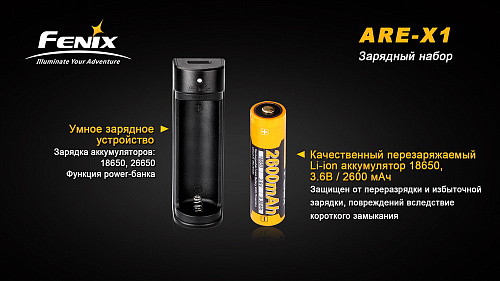 Набор для зарядки Fenix (аккумулятор 1*18650, зарядка, USB кабель) с доставкой по России и в Казахстан | BreadyФото 1