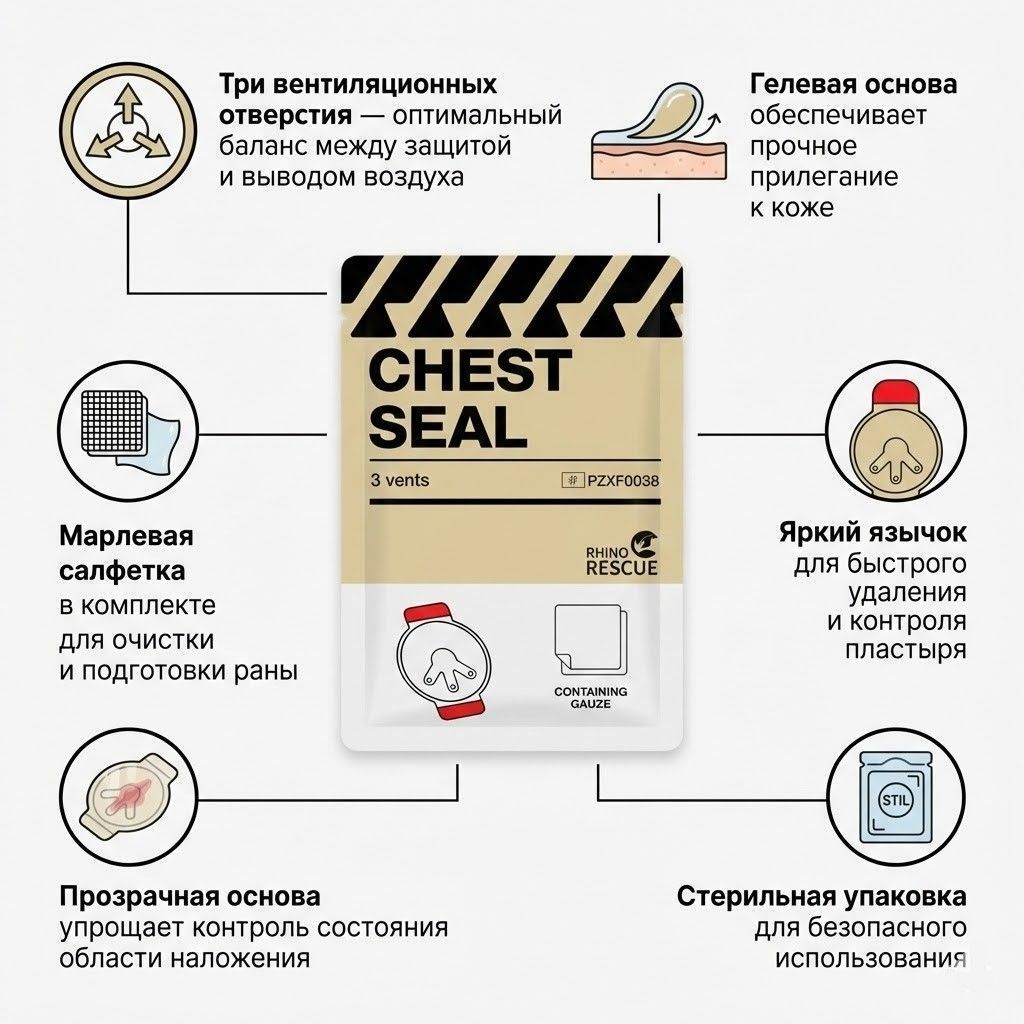 Окклюзионный пластырь вентилируемый RHINO Rescue CR-CS02 с доставкой по России | BreadyФото 2
