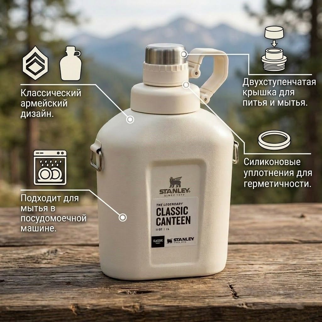 Фляга STANLEY Legendary Classic Canteen 10-11448-008 белая 1L с доставкой по России | BreadyФото 1