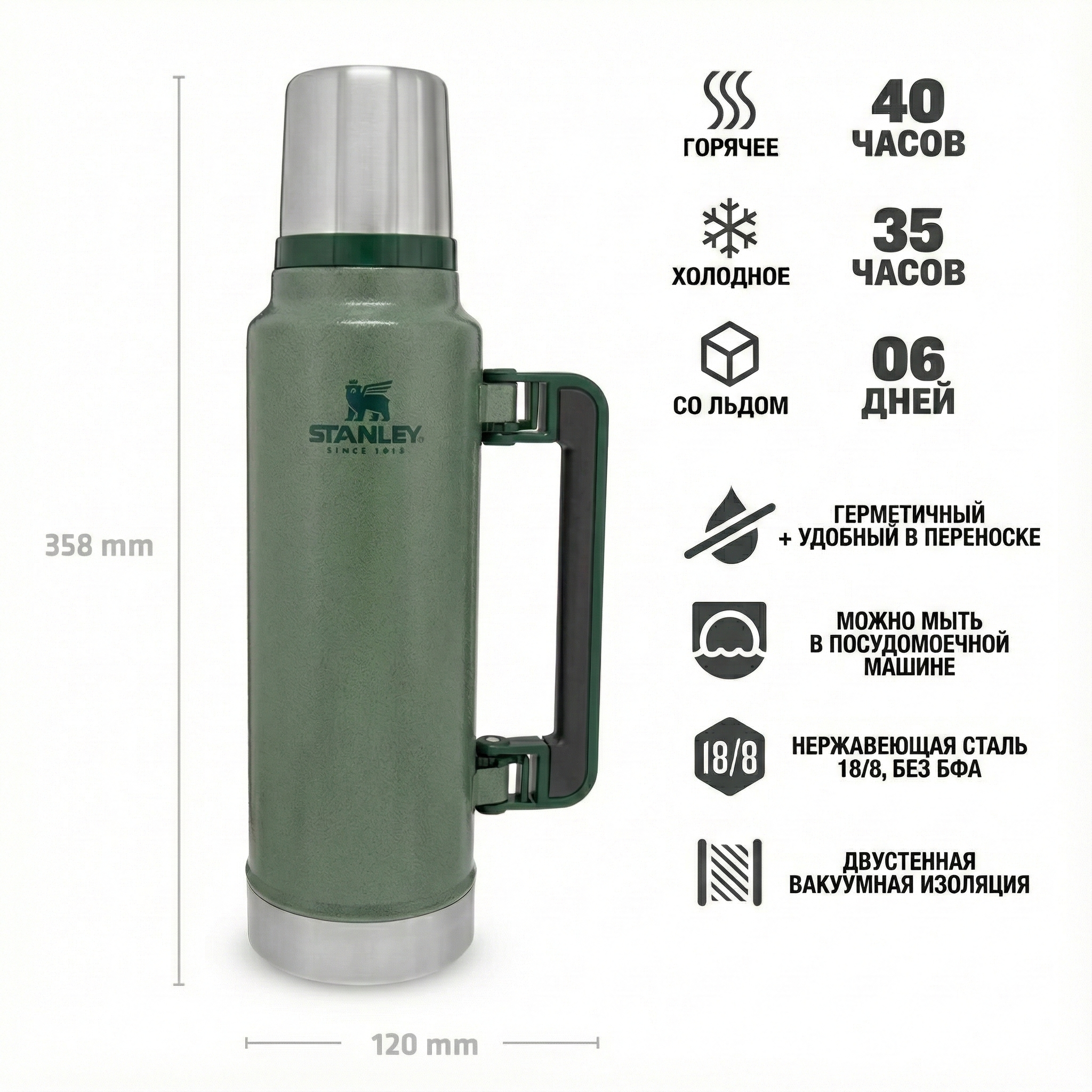 Термос STANLEY CLASSIC 10-12417-001 темно-зеленый 1,4L с доставкой по России | BreadyФото 1