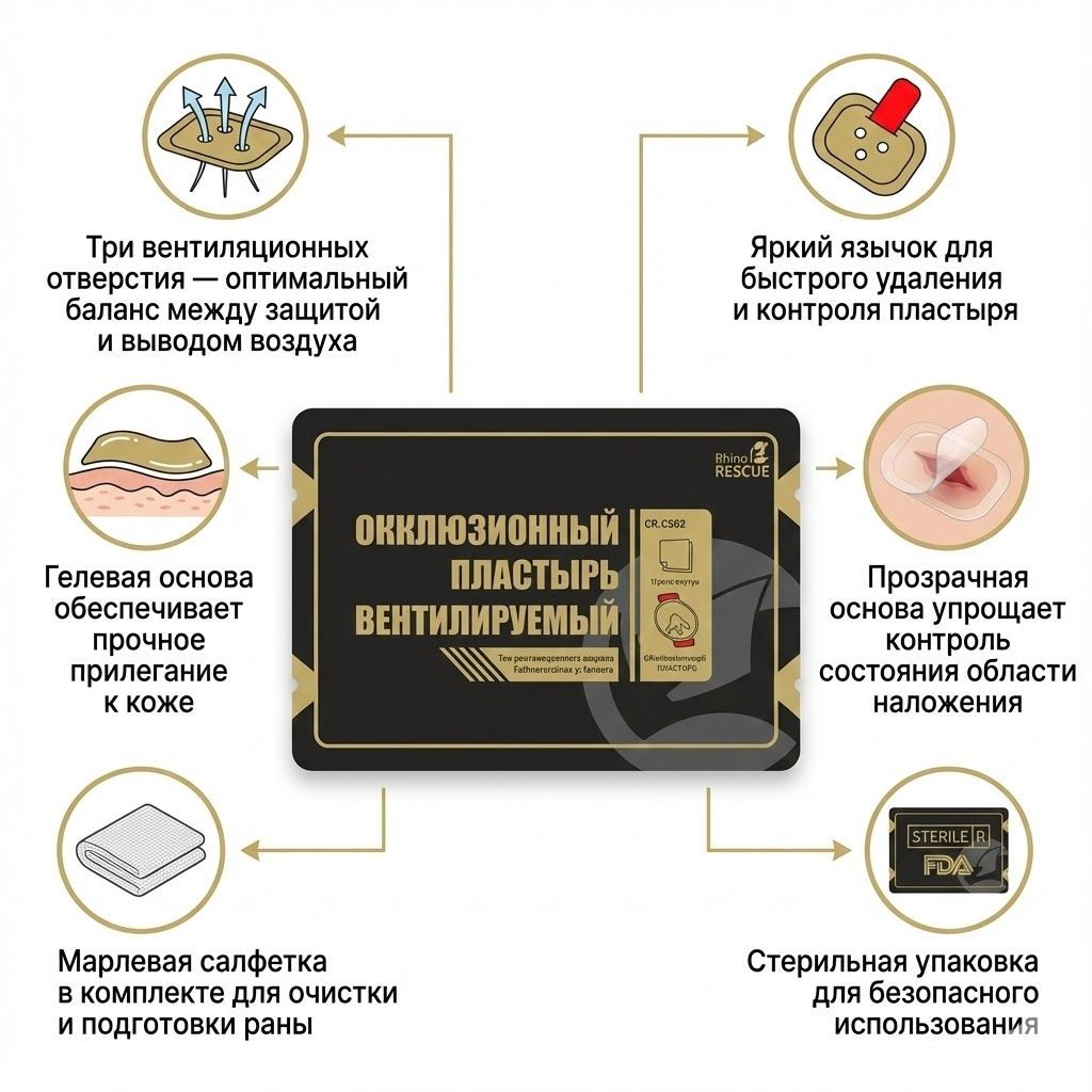 Окклюзионный пластырь вентилируемый RHINO Rescue CR-CS02 с доставкой по России | BreadyФото 1