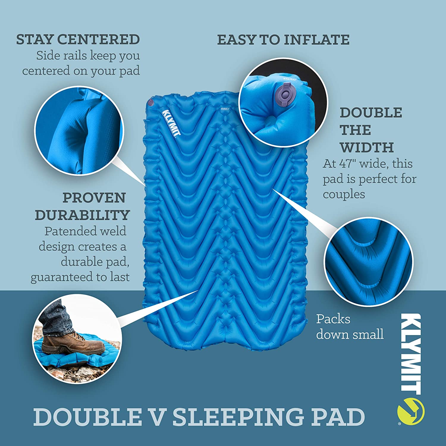 Надувной коврик двуспальный KLYMIT Double V синий с доставкой по России и в Казахстан | BreadyФото 0