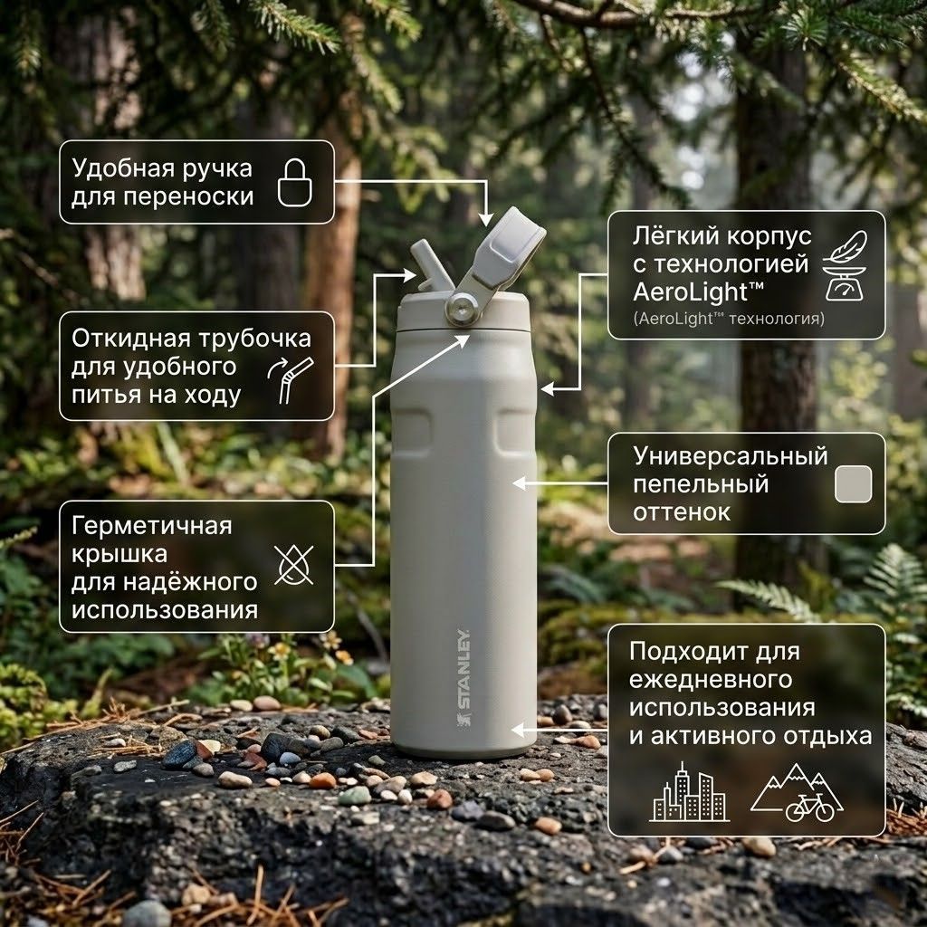 Термобутылка STANLEY The IceFlow™ Bottle 710 ml (10-13647-001) ash пепел с доставкой по России | BreadyФото 1