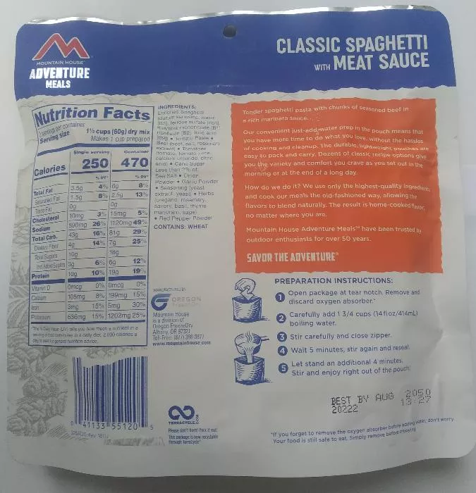 Спагетти с мясным соусом Mountain House Маунтин Хаус CLASSIC SPAGHETTI with MEAT SAUCE 120 г с доставкой по России | BreadyФото 1