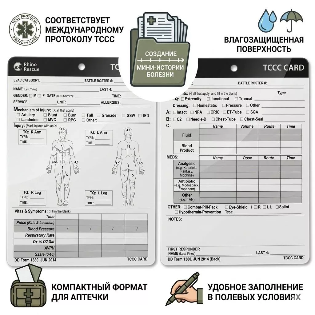 Карточка пострадавшего (Rhino Rescue) TCCC Card BCKZ0071 с доставкой по России | BreadyФото 1