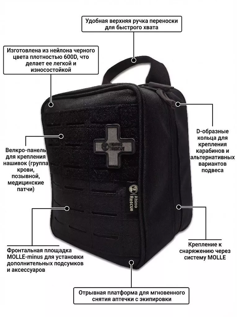 Аптечка тактическая Рино Rhino Rescue IFAK SE PRO (большая) Черная с доставкой по России | BreadyФото 1