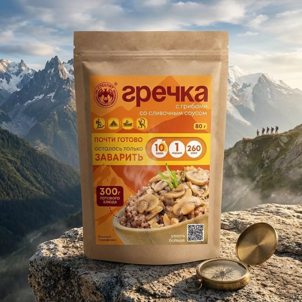 Гречка с грибами в соусе со сливочным вкусом СПЕЦПИТ Крафт 80 гр. с доставкой по России | BreadyФото 4
