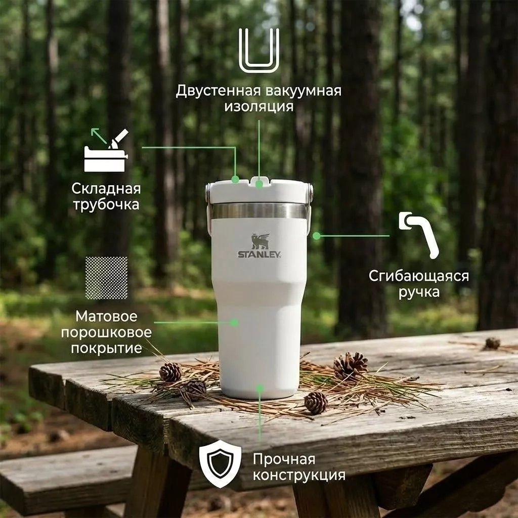 Термокружка Stanley The Iceflow Flip Straw Tumbler (белый), 10-09994-288, 591 мл с доставкой по России | BreadyФото 1
