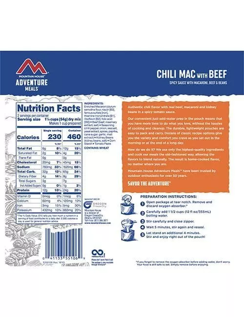 Макароны с говядиной чили Mountain House Маунтин Хаус CHILI MAC with BEEF 108 г с доставкой по России | BreadyФото 1