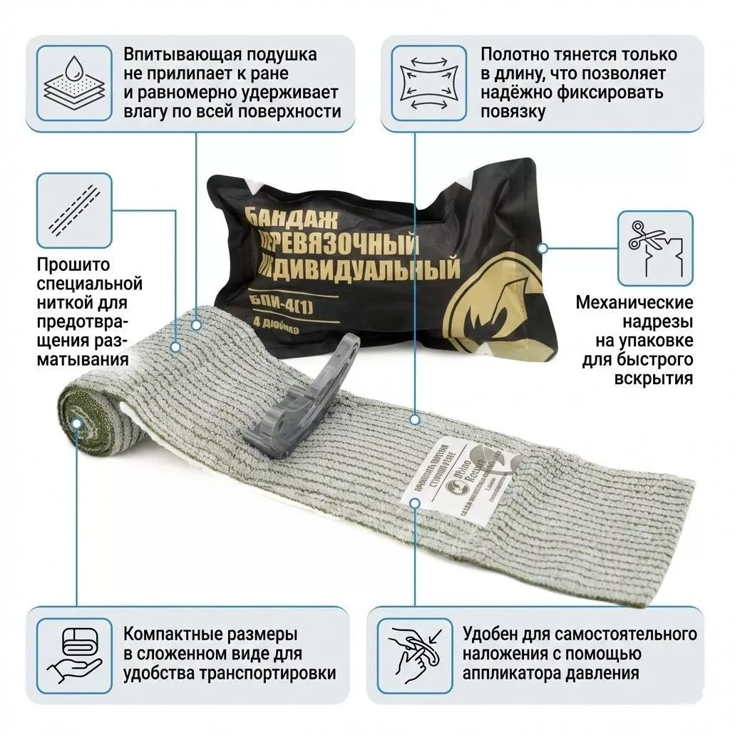 Компрессионный бандаж RHINO Rescue 6'' (с аппликатором давления, 1 подушка) PZBD0120 (дисконт) с доставкой по России | BreadyФото 2