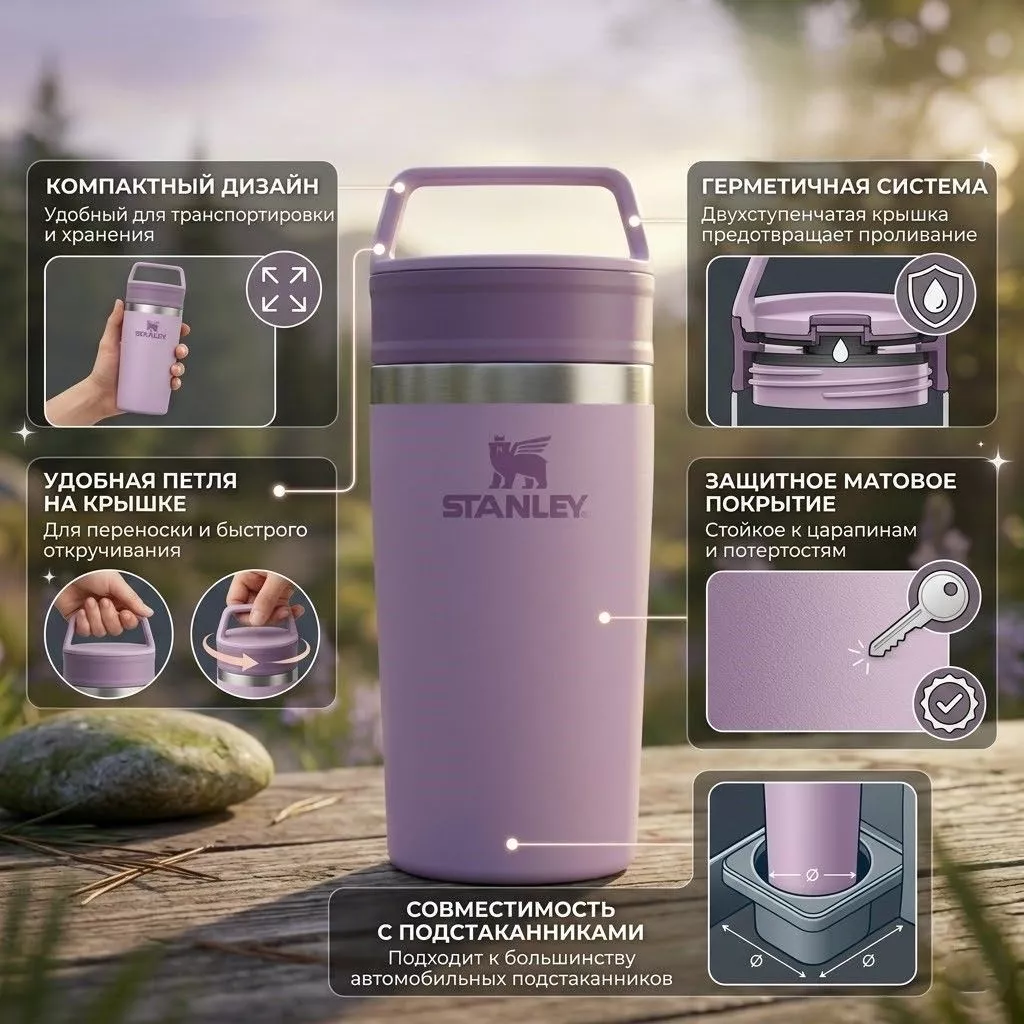 Термокружка Stanley Adventure Shortstack Travel Mug 354ml (фиолетовый) 10-13322-007 с доставкой по России | BreadyФото 1