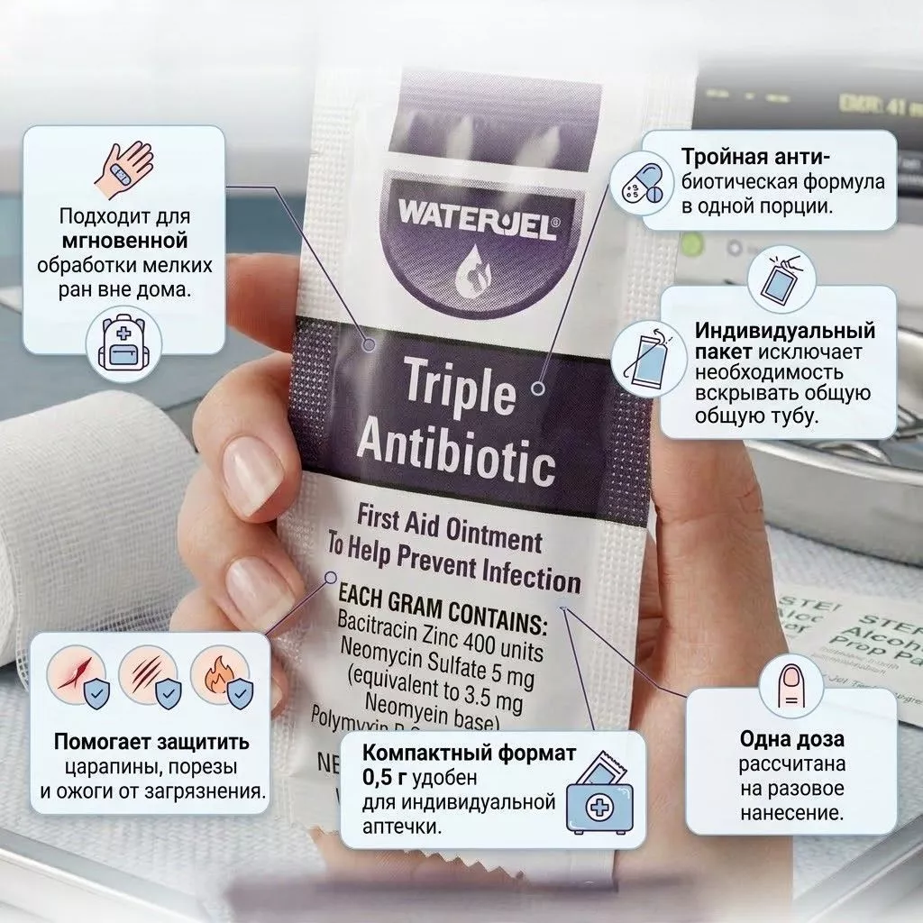 Мазь с тройным антибиотиком Water Jel Triple Antibiotic 0,5 гр. с доставкой по России | BreadyФото 1