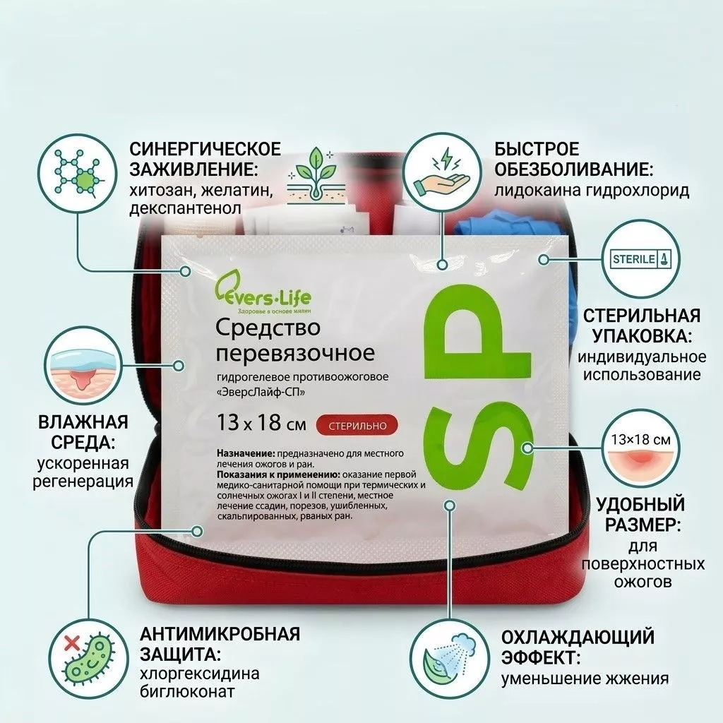 Средство перевязочное гидрогелевое противоожоговое ЭверсМед-SP 13х18 см с доставкой по России | BreadyФото 1