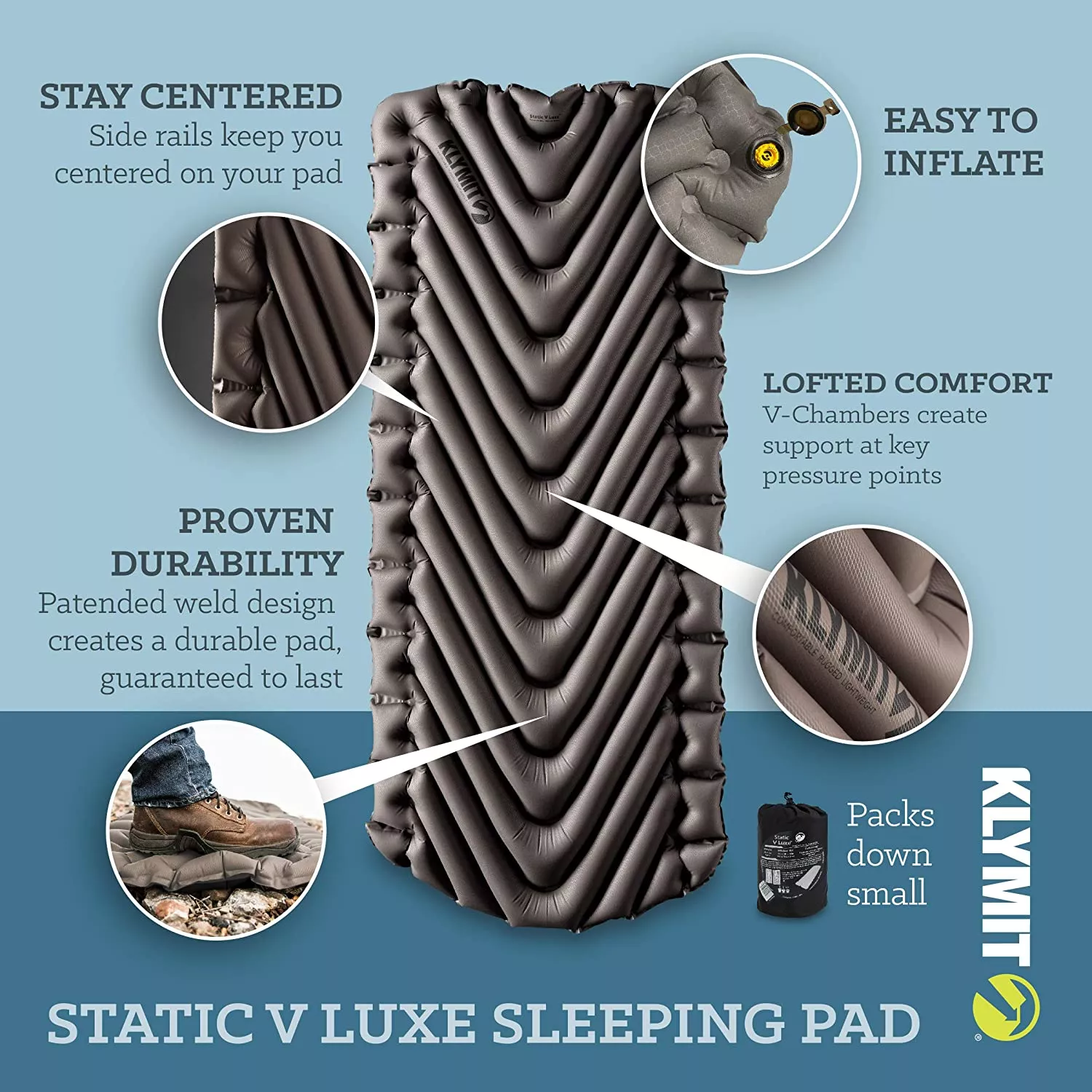 Надувной коврик KLYMIT Static V LUXE серый с доставкой по России и в Казахстан | BreadyФото 6