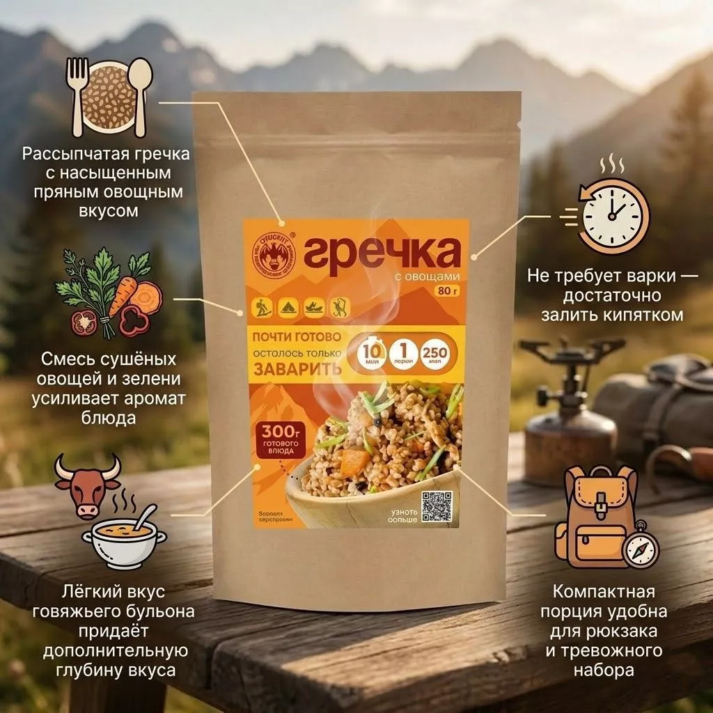 Гречка с овощами СПЕЦПИТ Крафт 80 гр. с доставкой по России | BreadyФото 1