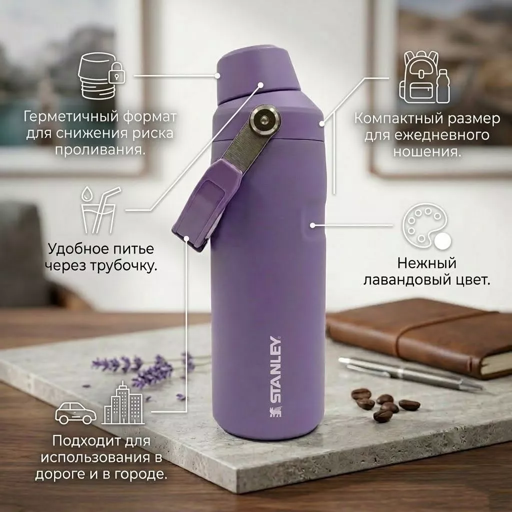 Термобутылка STANLEY GO Iceflow™ 0,47L (10-12579-003) лавандовая с доставкой по России | BreadyФото 1