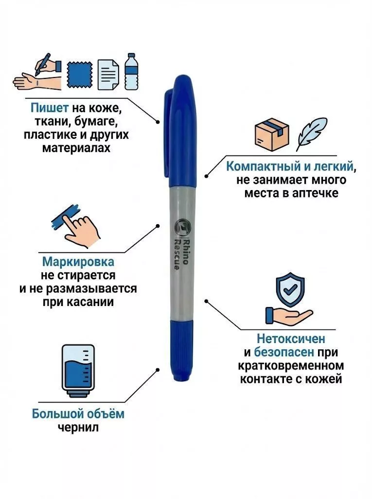 Маркер перманентный тактический двухсторонний RHINO Rescue (синий) с доставкой по России | BreadyФото 1
