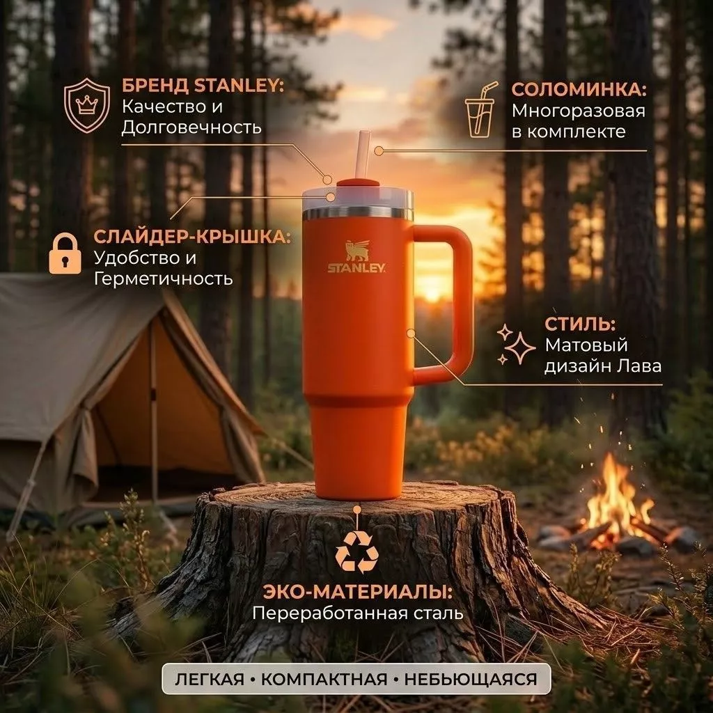 Термокружка STANLEY FLOWSTATE TUMBLER 10-11912-002 лава 887 ML с доставкой по России | BreadyФото 1