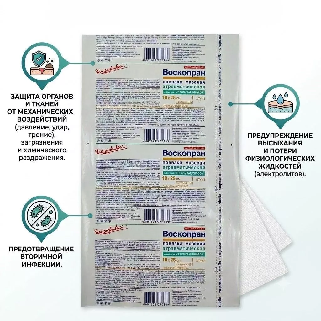 ВОСКОПРАН повязка с метилурациловой мазью 10х25 см с доставкой по России | BreadyФото 1
