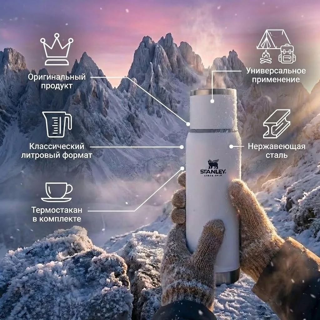 Термос STANLEY Adventure 1L (10-10819-018) белый, 1L с доставкой по России | BreadyФото 1