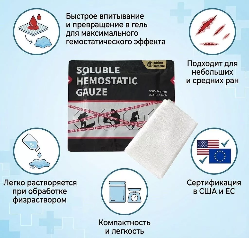 Кровоостанавливающий бинт Rhino Rescue Soluble Hemostatic Gauze PZFL0011 с доставкой по России | BreadyФото 1