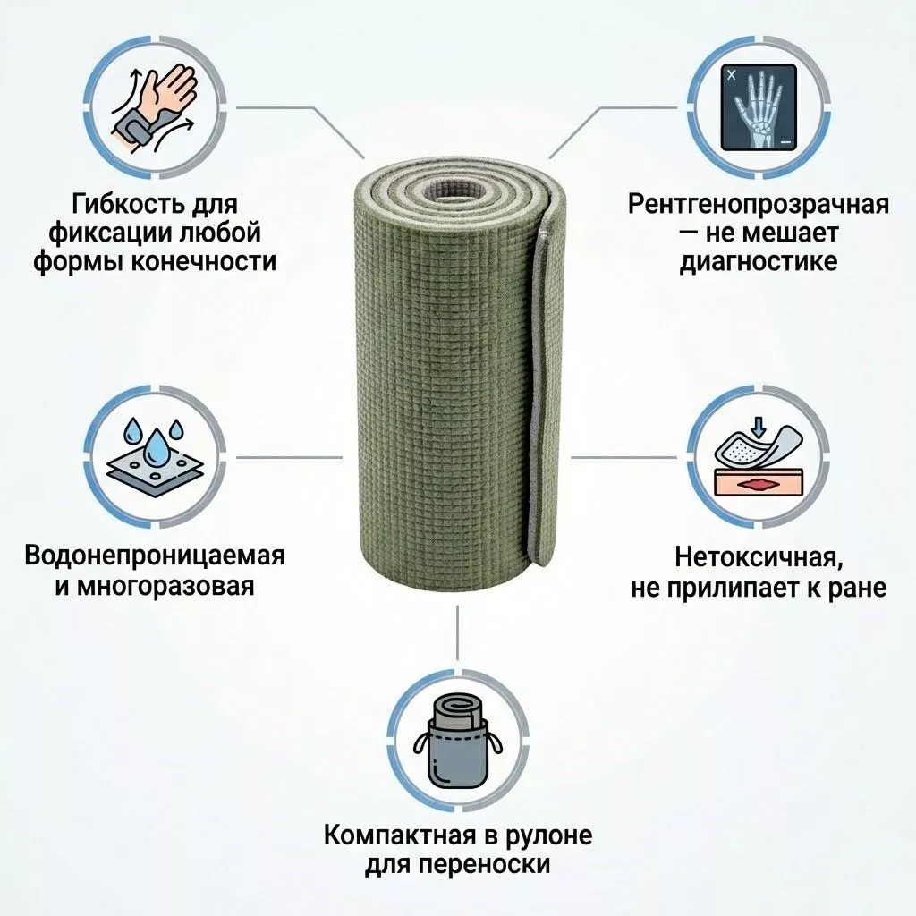 Шина иммобилизационная 15х92 (в рулоне) (зеленая/серая) с доставкой по России | BreadyФото 1