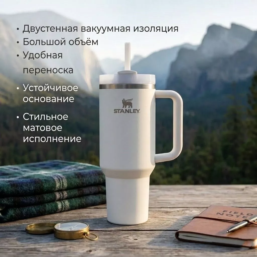 Термокружка STANLEY THE QUENCHER H2.0 FLOWSTATE TUMBLER, 1,18L,  10-11913-077 Морозный белый (Frost) с доставкой по России | BreadyФото 1