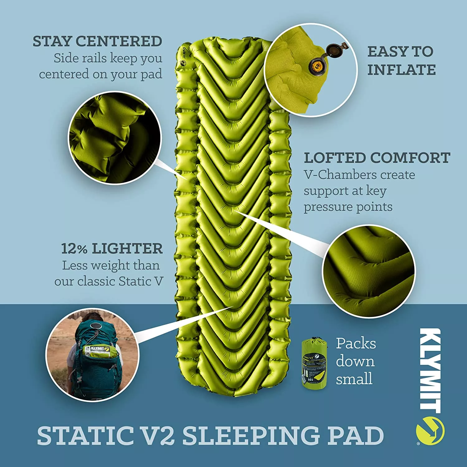 Надувной коврик KLYMIT Static V2 с доставкой по России и в Казахстан | BreadyФото 3