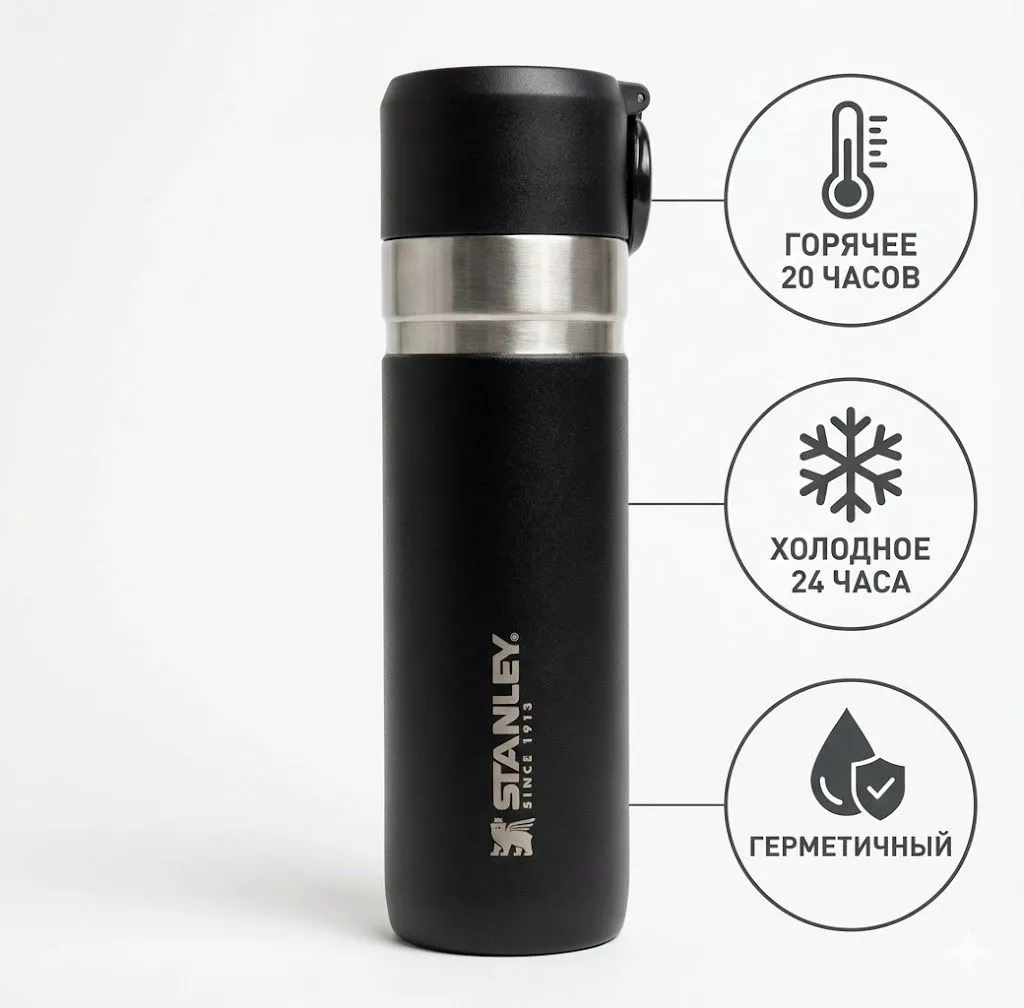 Термокружка STANLEY Go Bottle 10-10262-001 черная 473mL с доставкой по России | BreadyФото 1