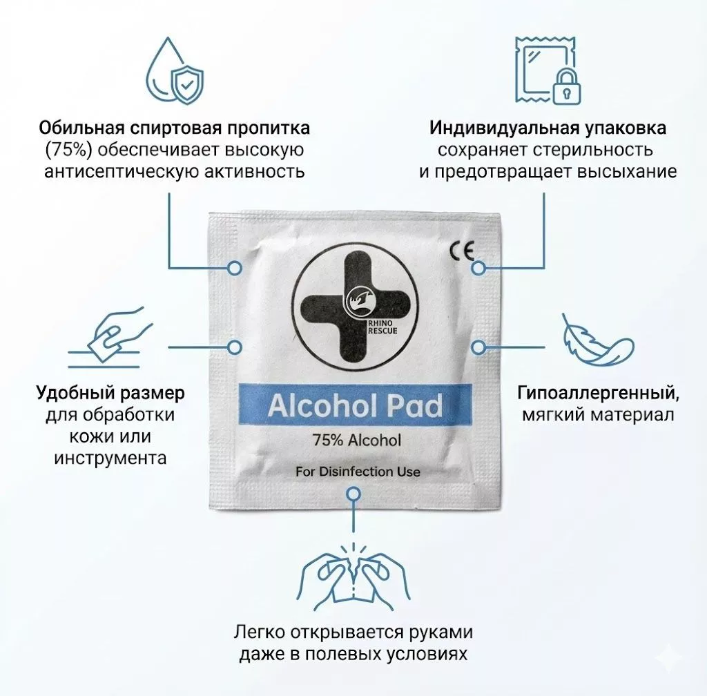 Салфетка спиртовая   RHINO Rescue Alcohol Pad с доставкой по России | BreadyФото 1