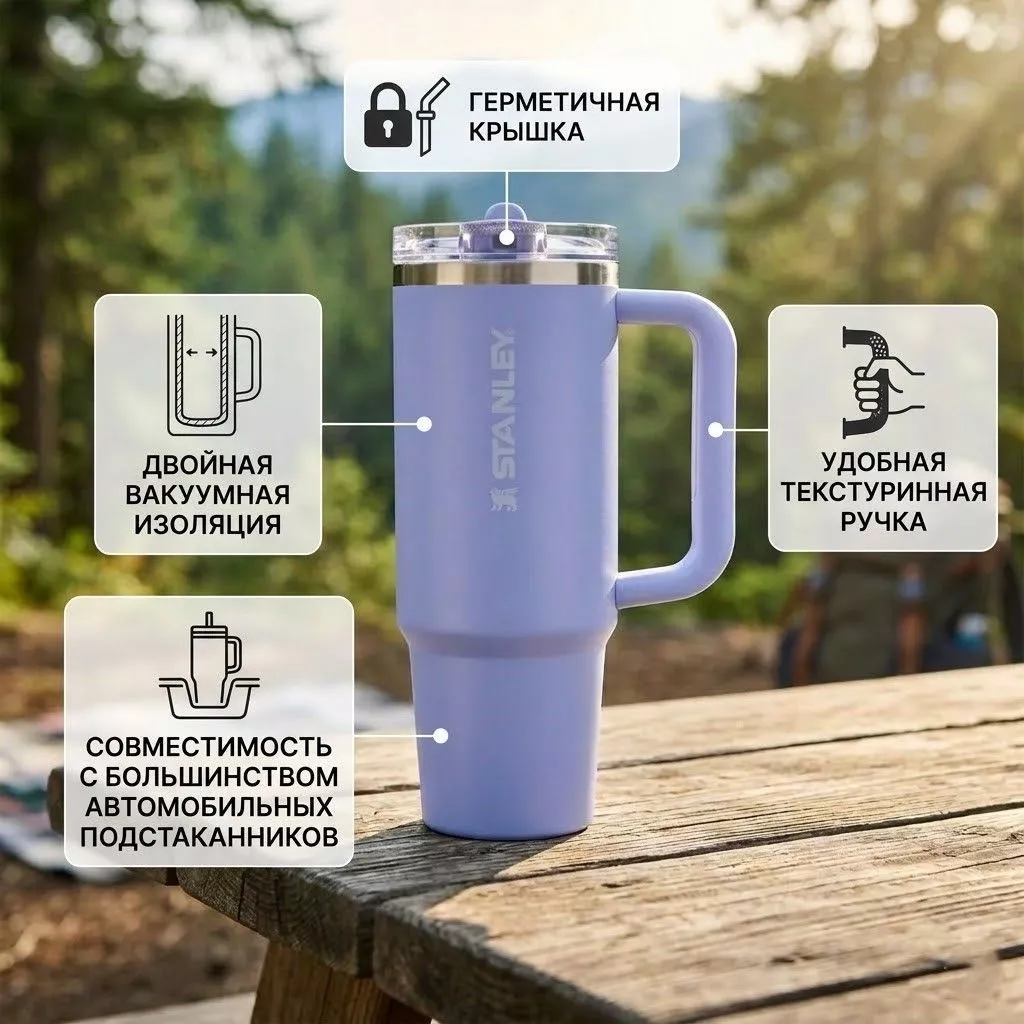 Термокружка STANLEY The Quencher ProTour Flip Straw Tumbler 887 ml (гортензия hydrangea), 10-12981-017 с доставкой по России | BreadyФото 1