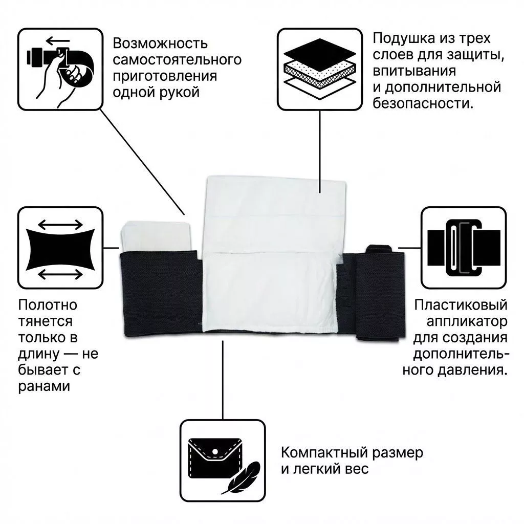 Компрессионный бандаж RHINO Rescue 4" (с аппликатором давления, 2 подушки) PZBD0052 с доставкой по России | BreadyФото 1