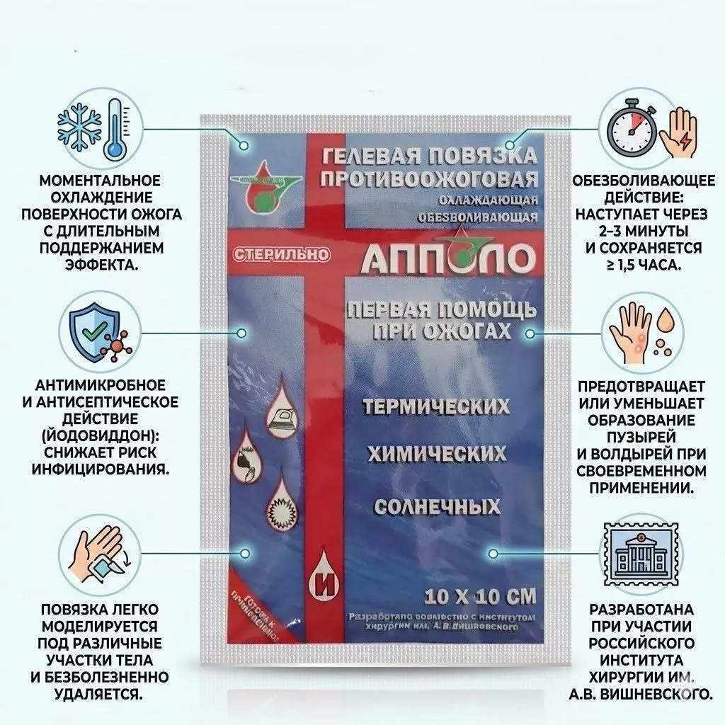 Повязка гелевая противоожоговая АППОЛО 10х10 см с доставкой по России | BreadyФото 1