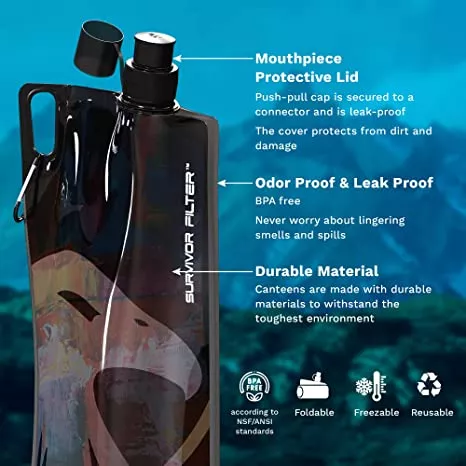 Складная бутылка для воды Survivor, черная, 1 литр с доставкой по России и в Казахстан | BreadyФото 1