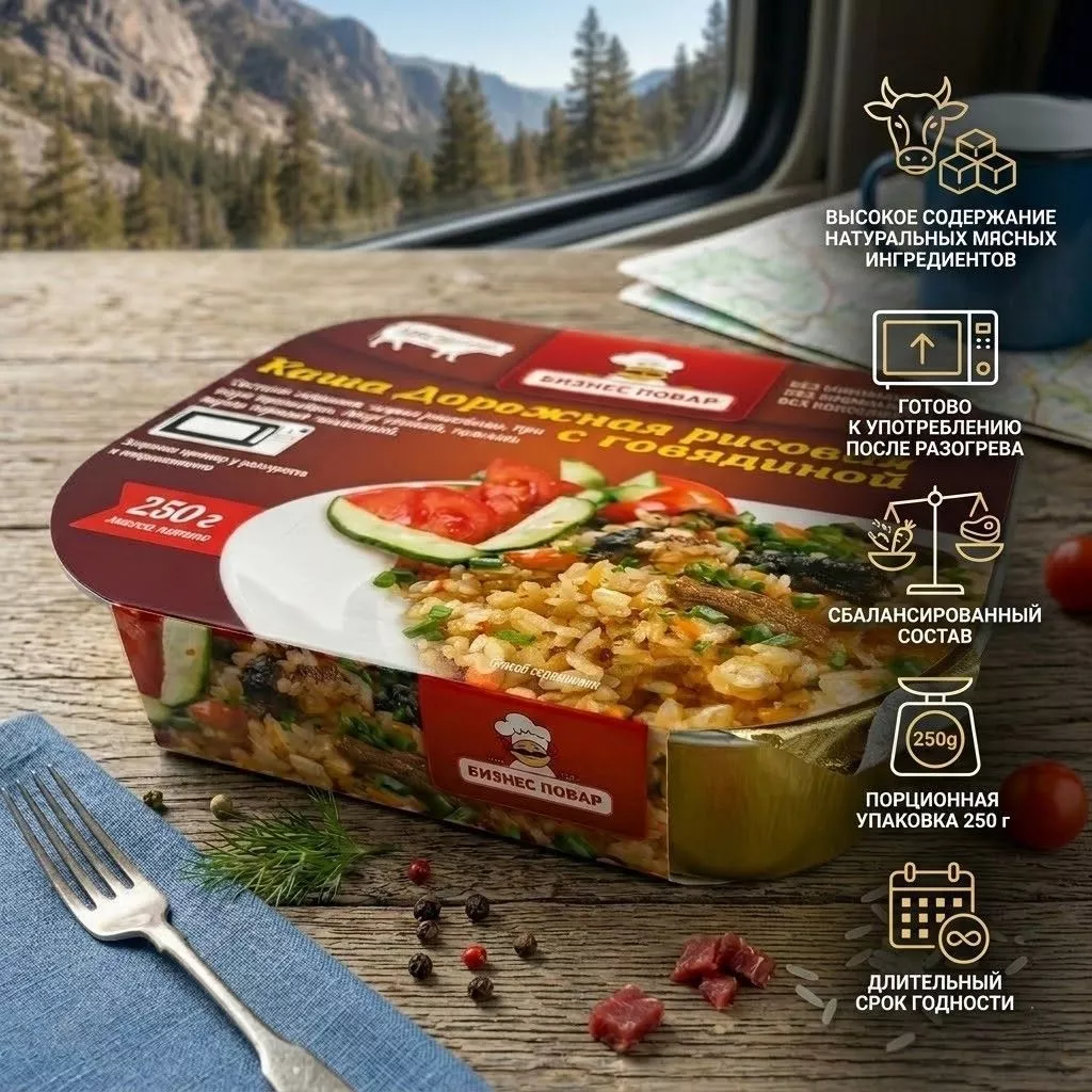Каша Дорожная рисовая с говядиной Л4, 250 г (Бизнес Повар) с доставкой по России | BreadyФото 1