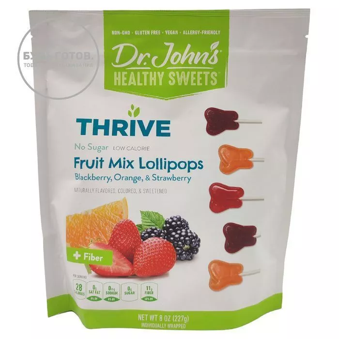 Леденцы DR.Johns THRIVE Fruit Mix Lollipops (ежевика, апельсин, клубника) с доставкой по России | BreadyФото 0