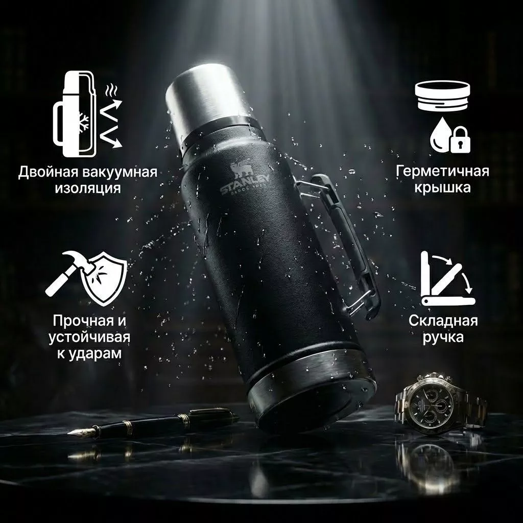 Термос STANLEY CLASSIC 10-12417-006 чёрный (black 2.0) 1,4L с доставкой по России | BreadyФото 1