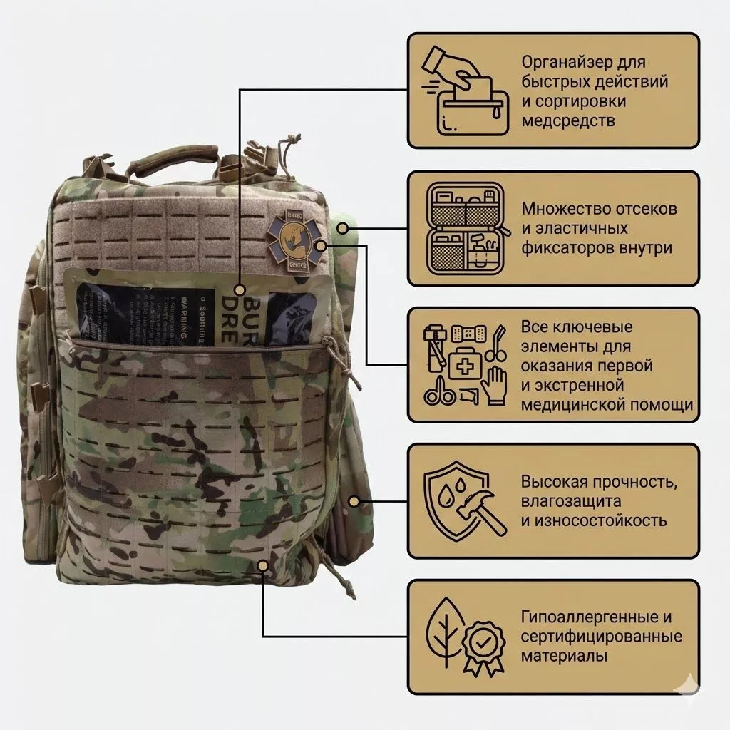 Аптечка рюкзак тактический с наполнением R40 Rhino Rescue 40 литров (мультикам) с доставкой по России | BreadyФото 1