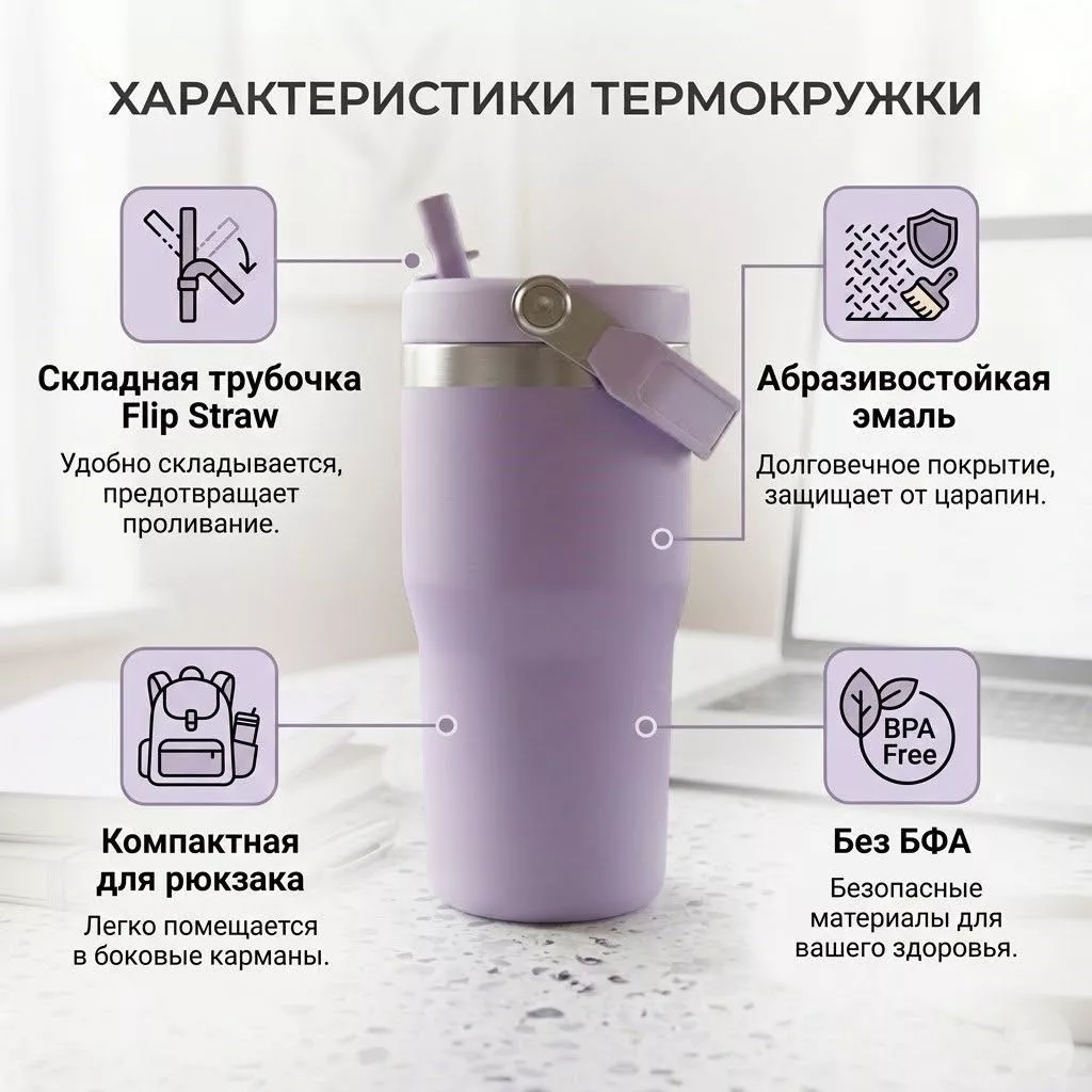 Термокружка Stanley The Iceflow Flip Straw Tumbler (Lavender), 10-09994-210, 591 мл с доставкой по России | BreadyФото 1